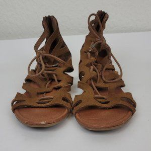 Minnetonka Merida Gladiator Sandals Brown Suede Leather Lace Up Pre-Owned Flaws